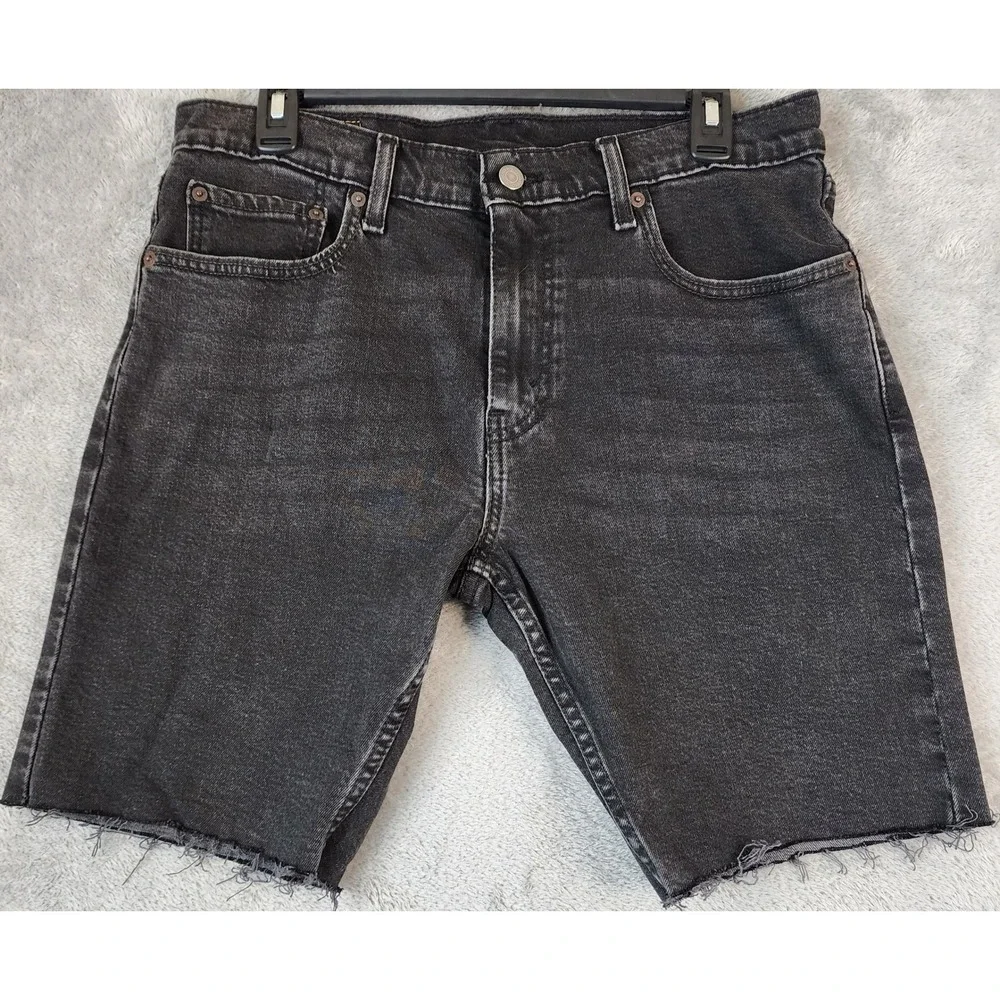 Levi Strauss 412 Jean Shorts Mens Size 32 Faded Black Denim Cutoff Slim Taper